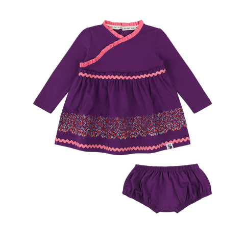 Baby Long Sleeve Ruffle Trim Dress and Bloomer Set
