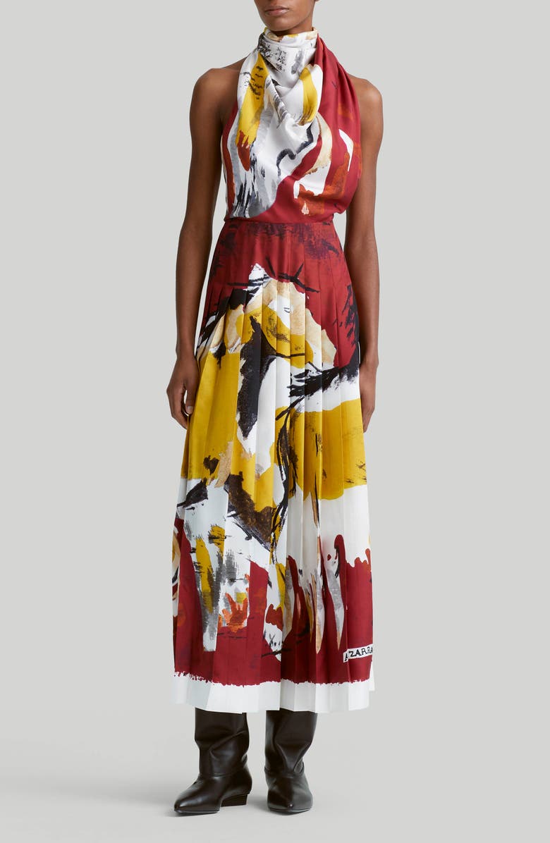 Altuzarra Carole Print Pleated Silk Halter Dress, Alternate, color, 