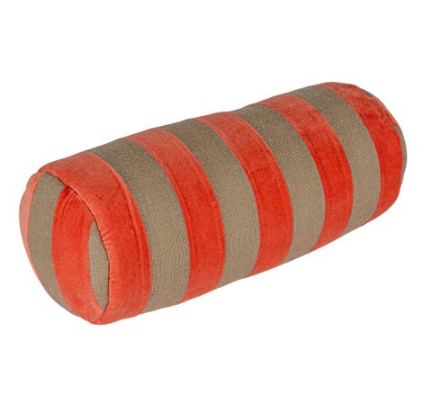 Cotton Velvet and Jute Bolster Pillow with Stripes