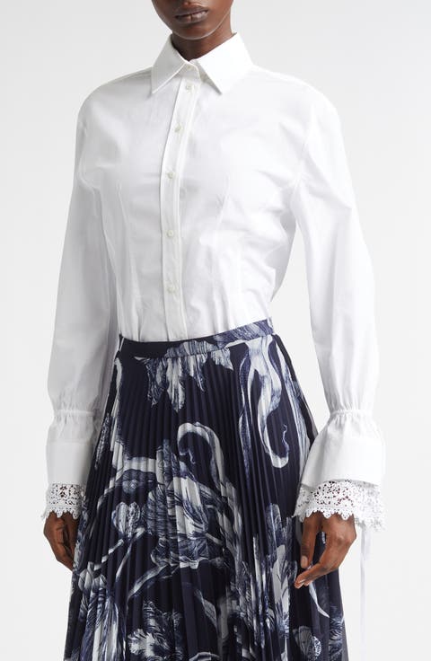 Tie Cuff Cotton Button-Up Shirt