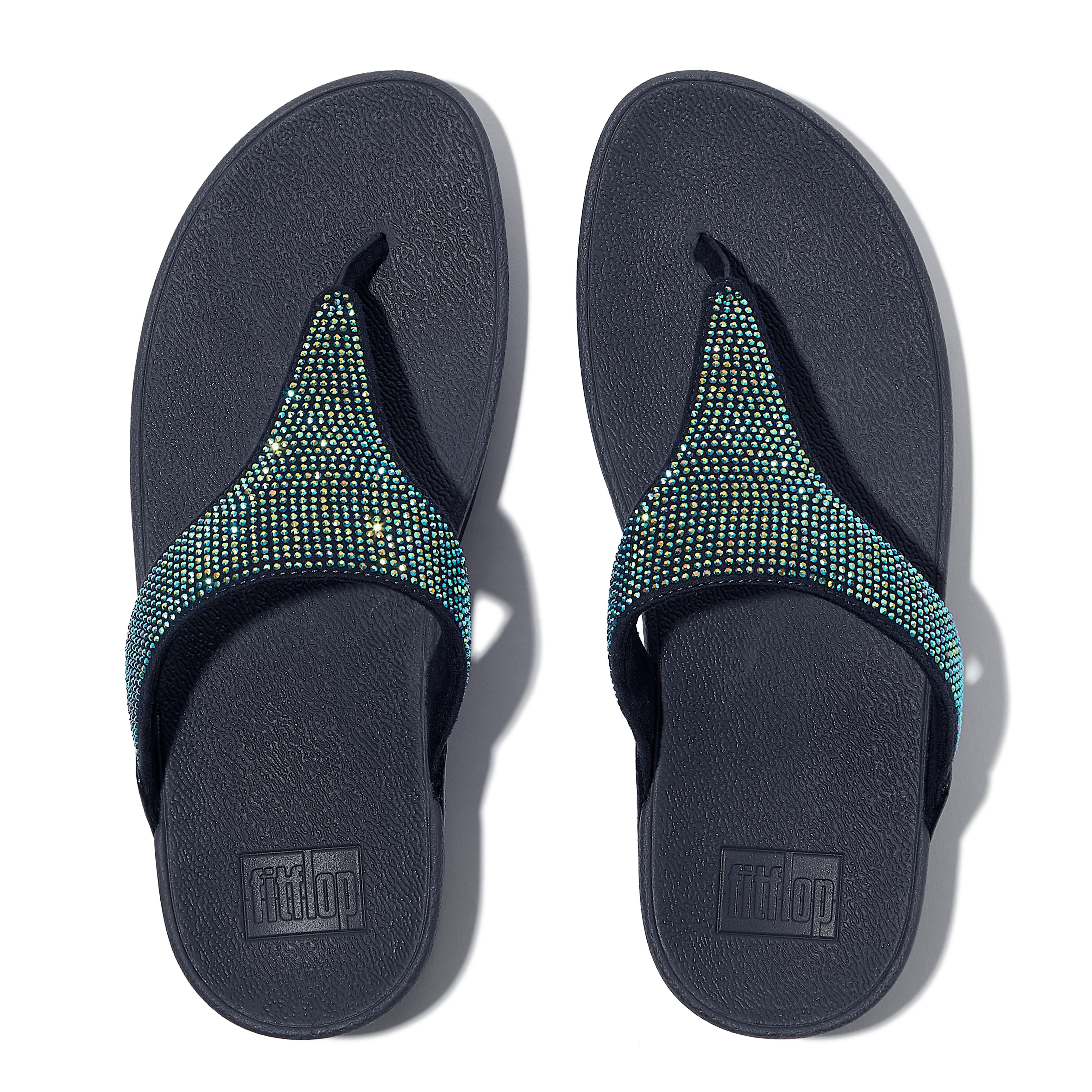 Lulu Crystal embellished toe-post sandals, Alternate, color, Iridescent Navy