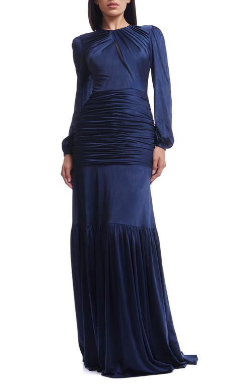 DRESS THE POPULATION DRESS THE POPULATION LUCILLE PLEATED RUCHED LONG SLEEVE GOWN