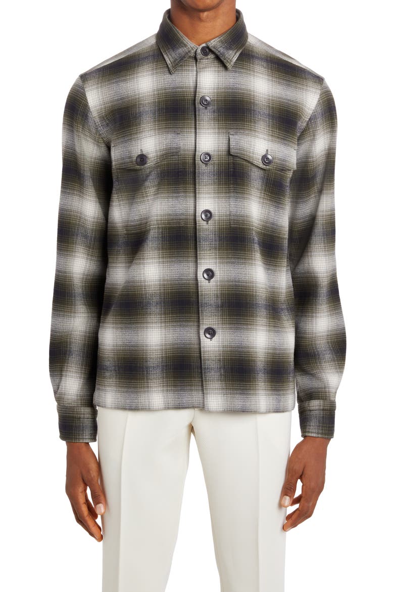 Ombré Plaid Cotton Shirt Jacket, Main, color, COMBO GREY