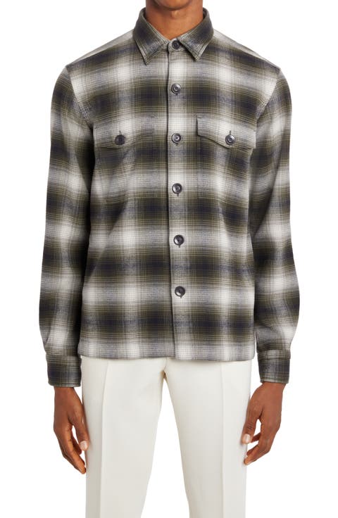 Ombré Plaid Cotton Shirt Jacket