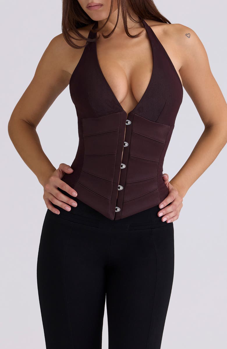 HOUSE OF CB Lia Dark Cherry Corset Top, Main, color, Dark Cherry