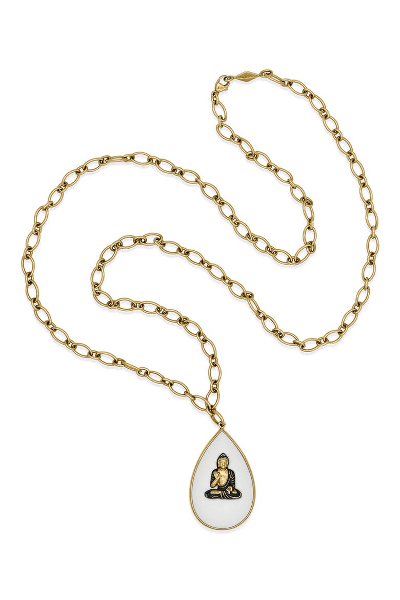 18K Yellow Gold Chalcedony & Enamel Buddha Pendant Necklace, Alternate, color, YELLOW GOLD