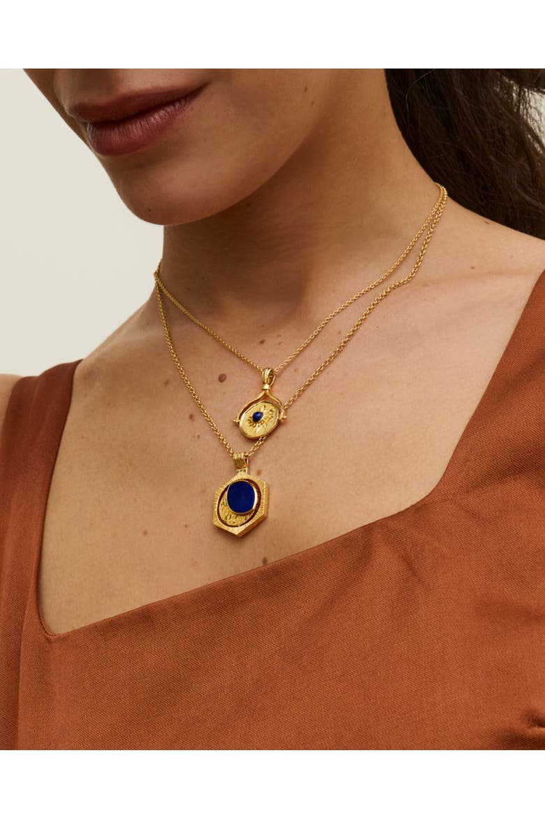 Lapis Moon Rotating Pendant Necklace, Alternate, color, Gold