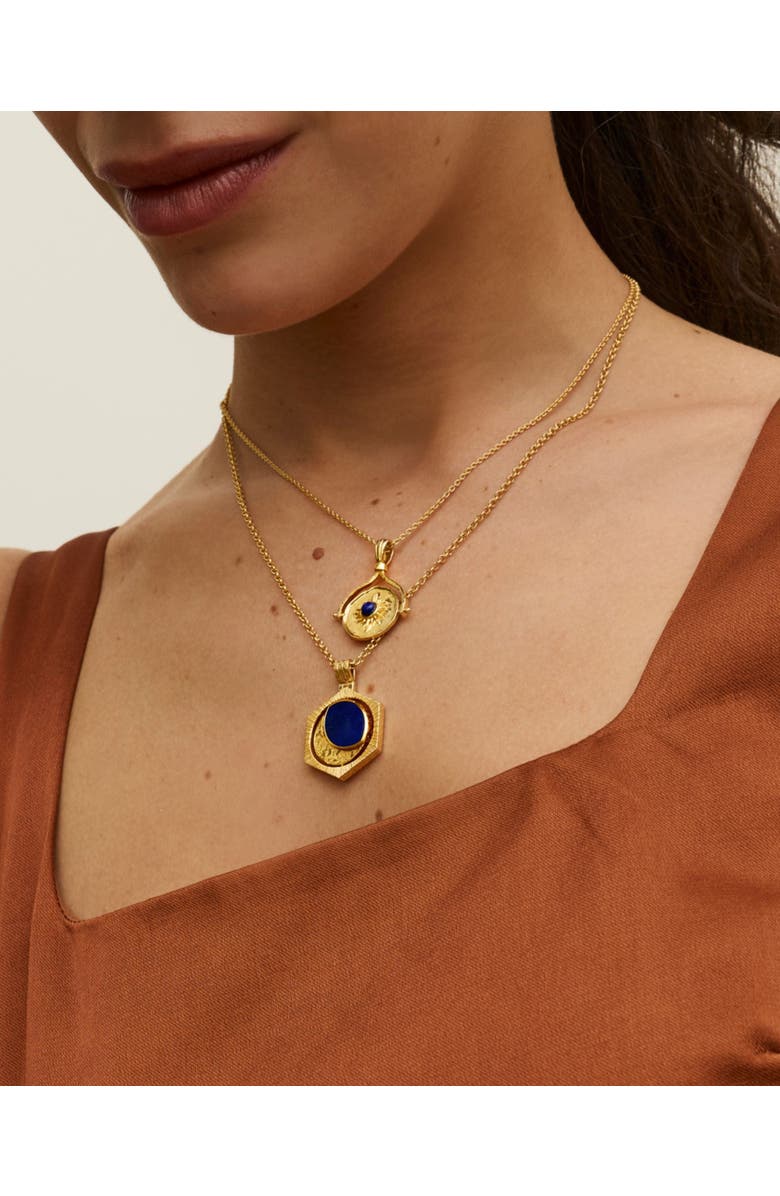 Ottoman Hands Lapis Moon Rotating Pendant Necklace, Alternate, color, Gold