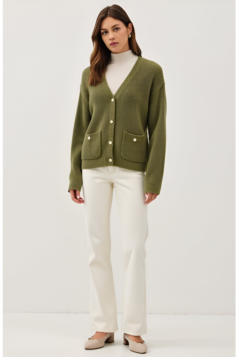 Ribbed Button Down Cardigan, Alternate, color, Olive Green
