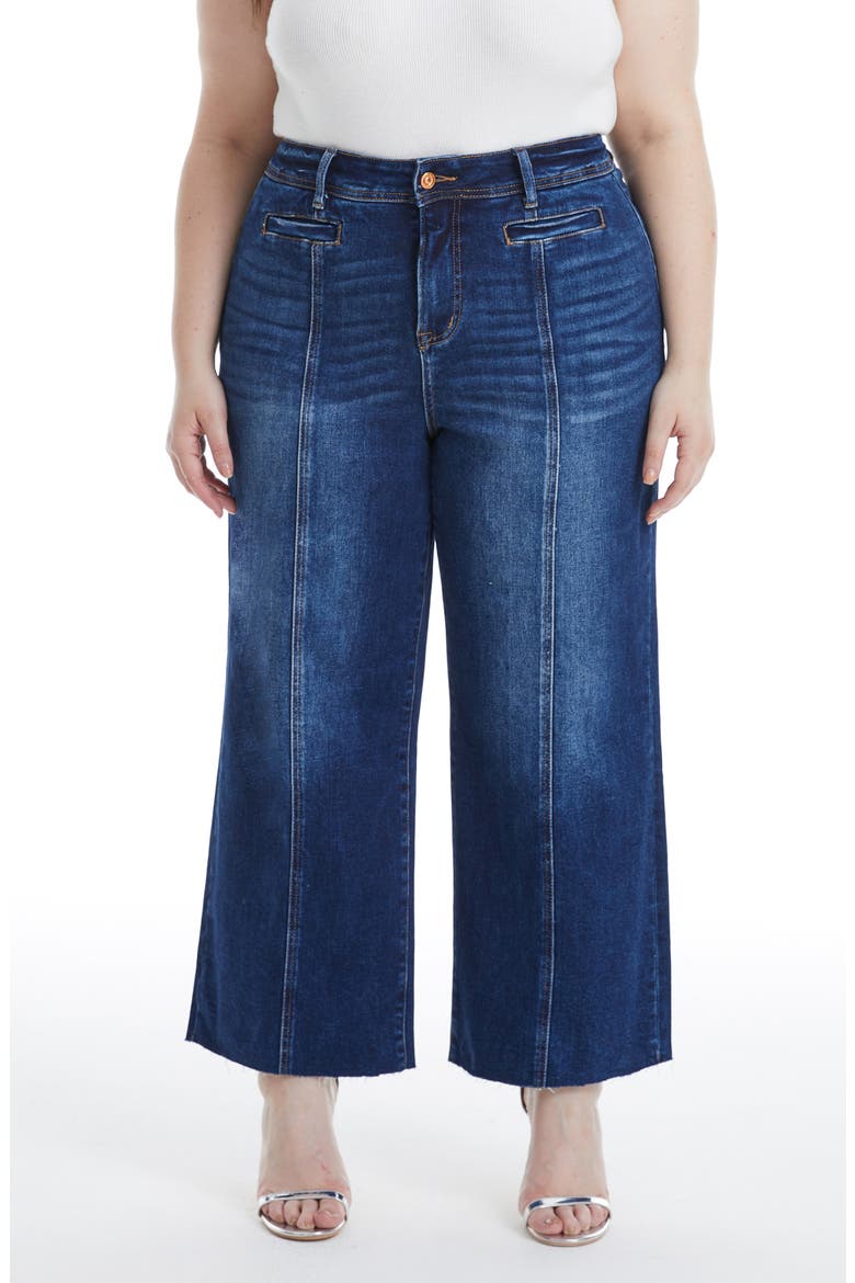 Seamed Raw Hem Ankle Wide Leg Jeans, Main, color, DARK BLUE