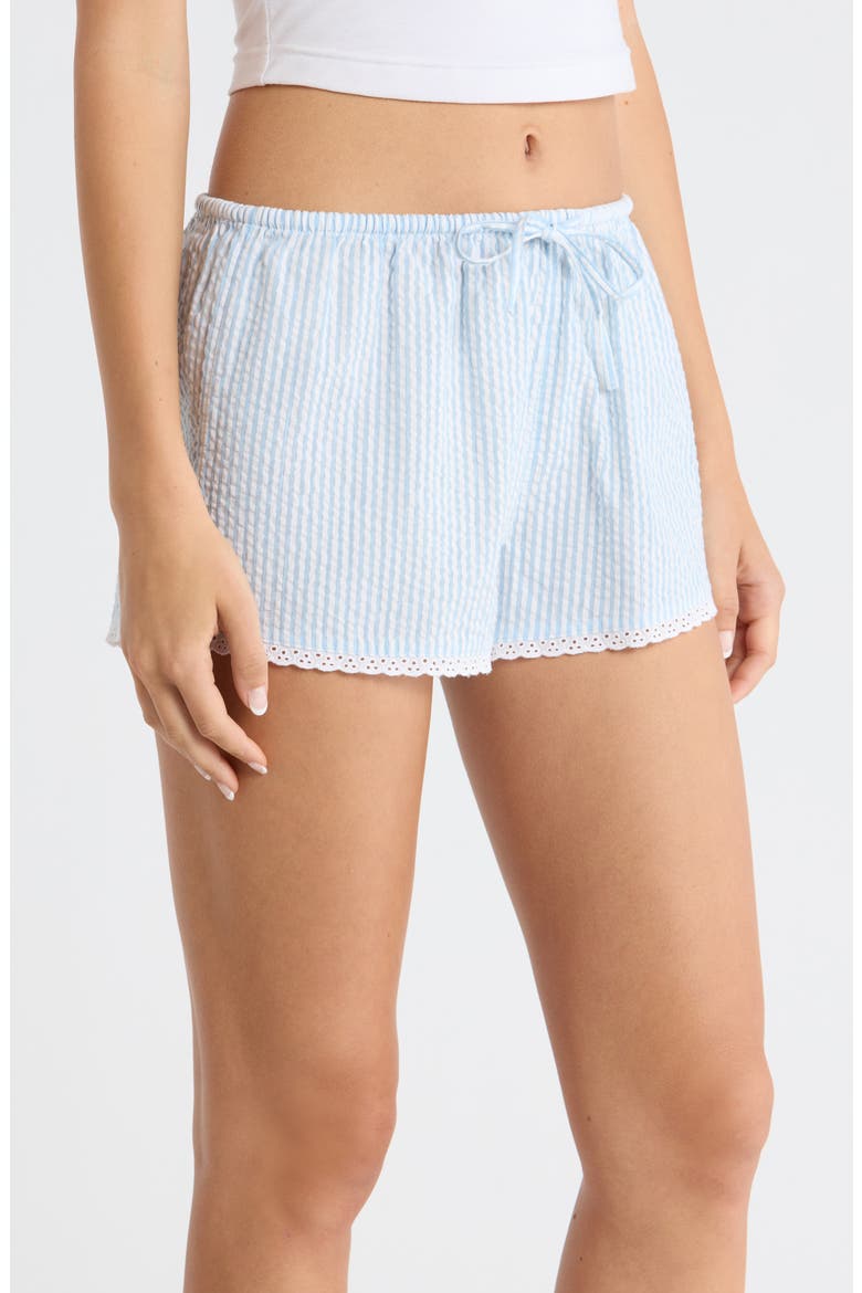 Seersucker Boxer Sleep Shorts, Alternate, color, WHITE- BLUE HICKORY STRIPE