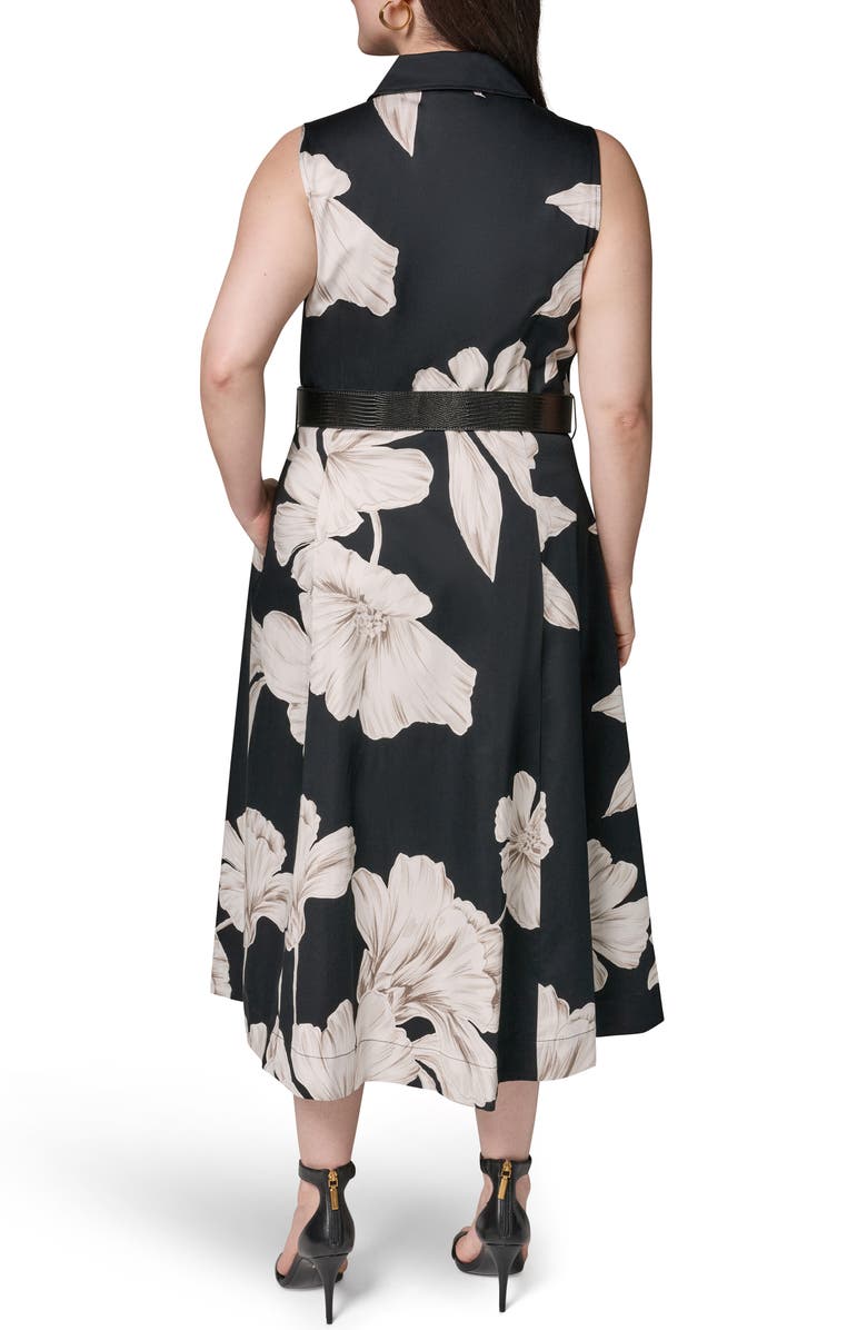 DONNA KARAN Floral Sleeveless Stretch Cotton Shirtdress, Alternate, color, Black Multi