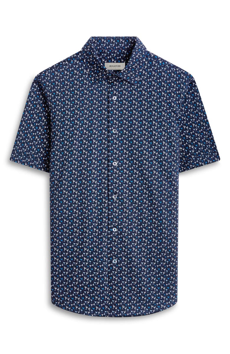 Bugatchi Miles OoohCotton<sup>®</sup> Barware Print Short Sleeve Button-Up Shirt, Alternate, color, Navy