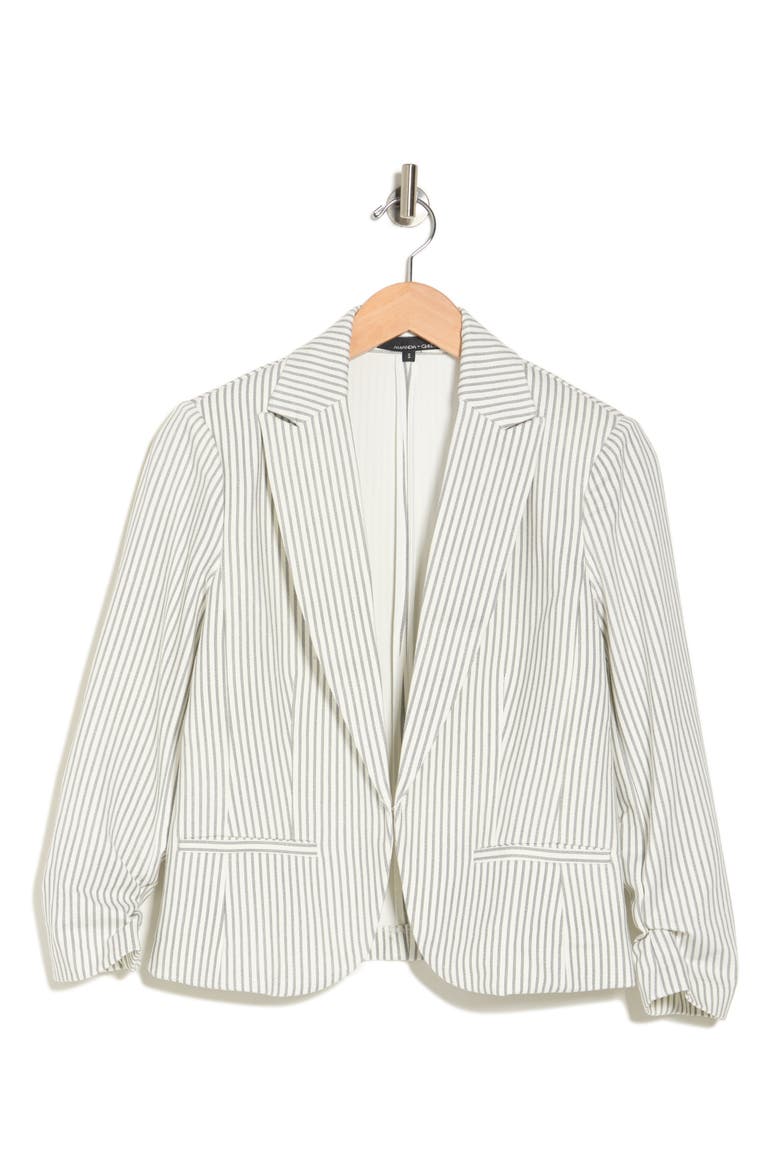 Amanda and Chelsea 3/4 Ruched Blazer, Alternate, color, GREY /WHITE