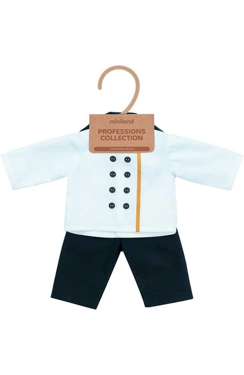 Miniland Careers Collection - Chef Doll Outfit with Double Breased Jacket, Pants and Hat for 15" Baby Dolls, Alternate, color, White Multi