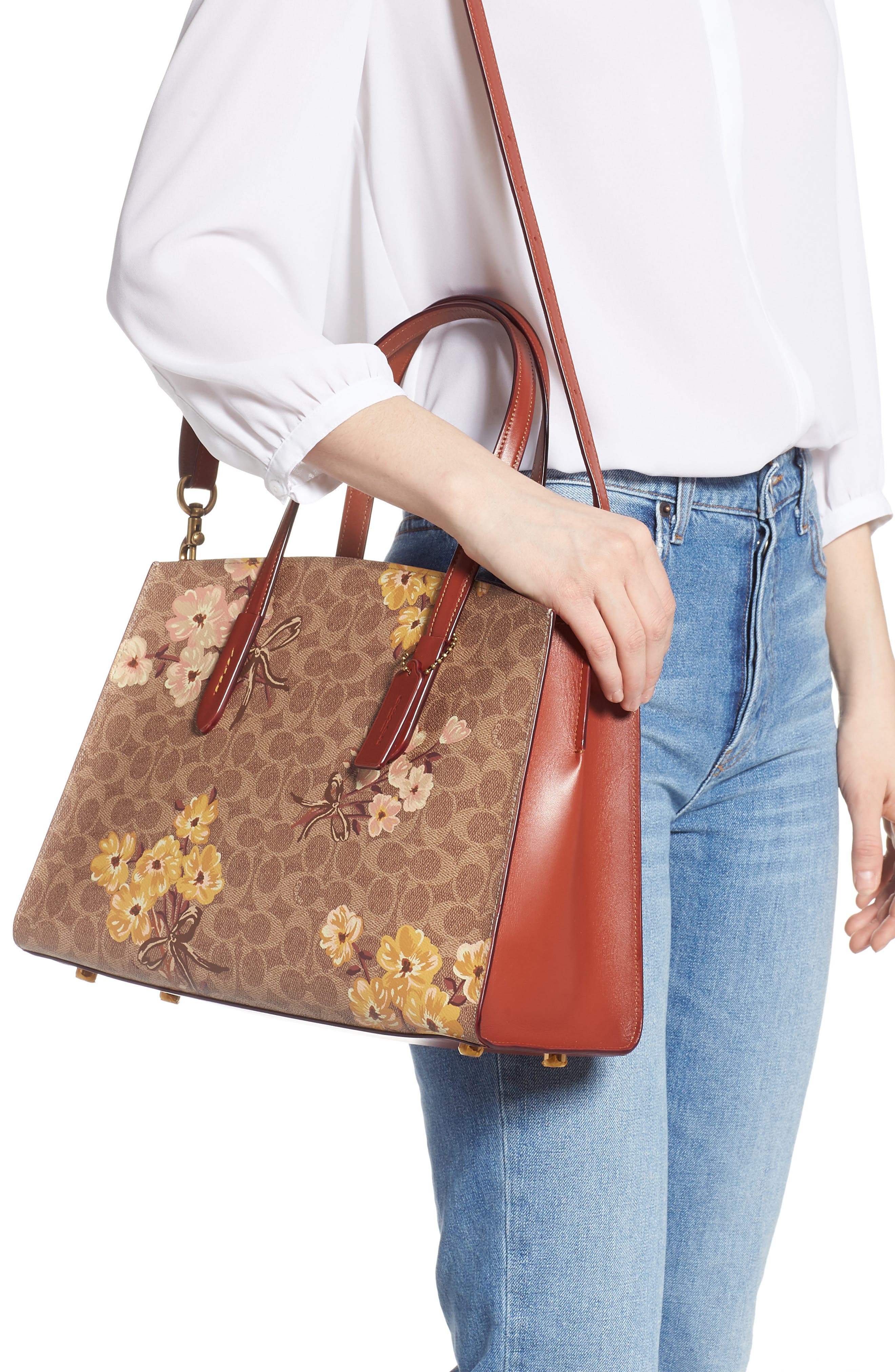 COACH Charlie Prairie Blossoms Signature Canvas Tote, Alternate, color, 