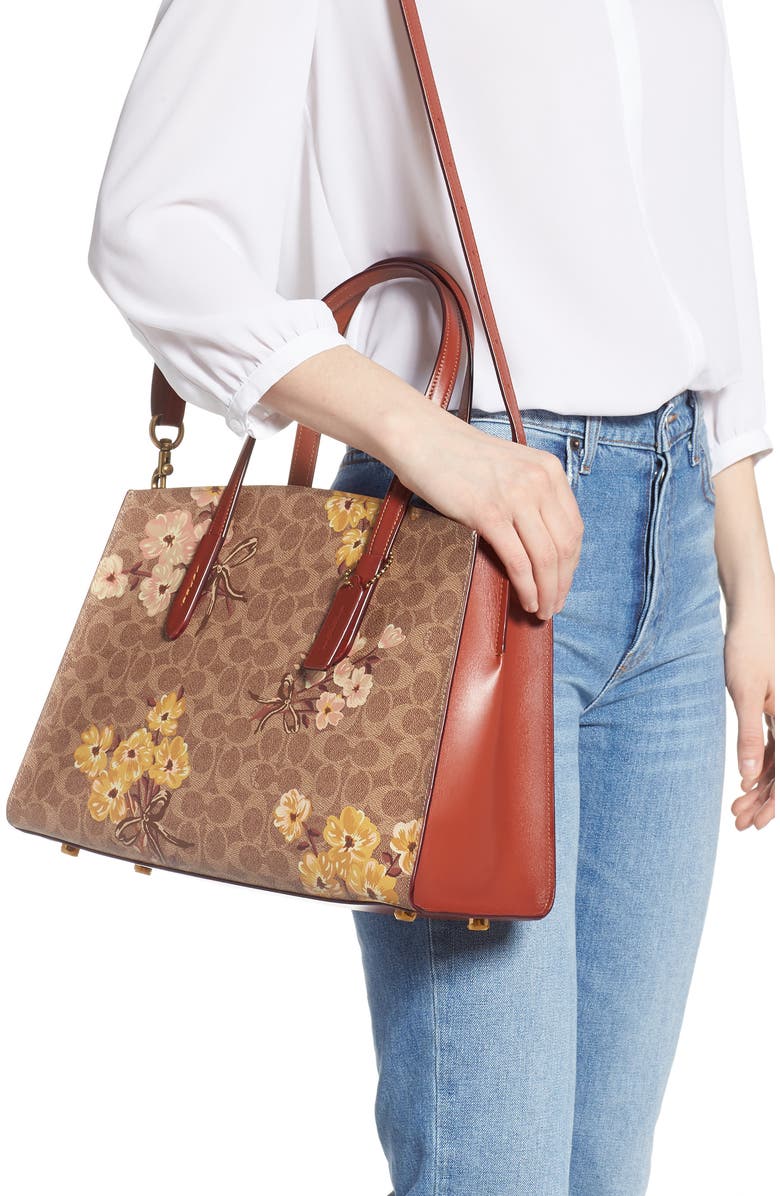 COACH Charlie Prairie Blossoms Signature Canvas Tote, Alternate, color,