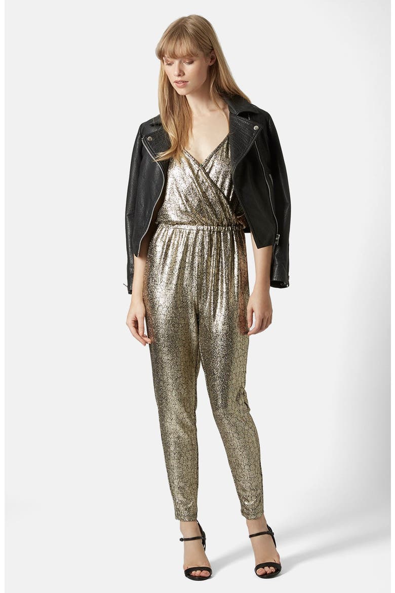 Metallic Snakeskin Jumpsuit, Main, color, GOLD
