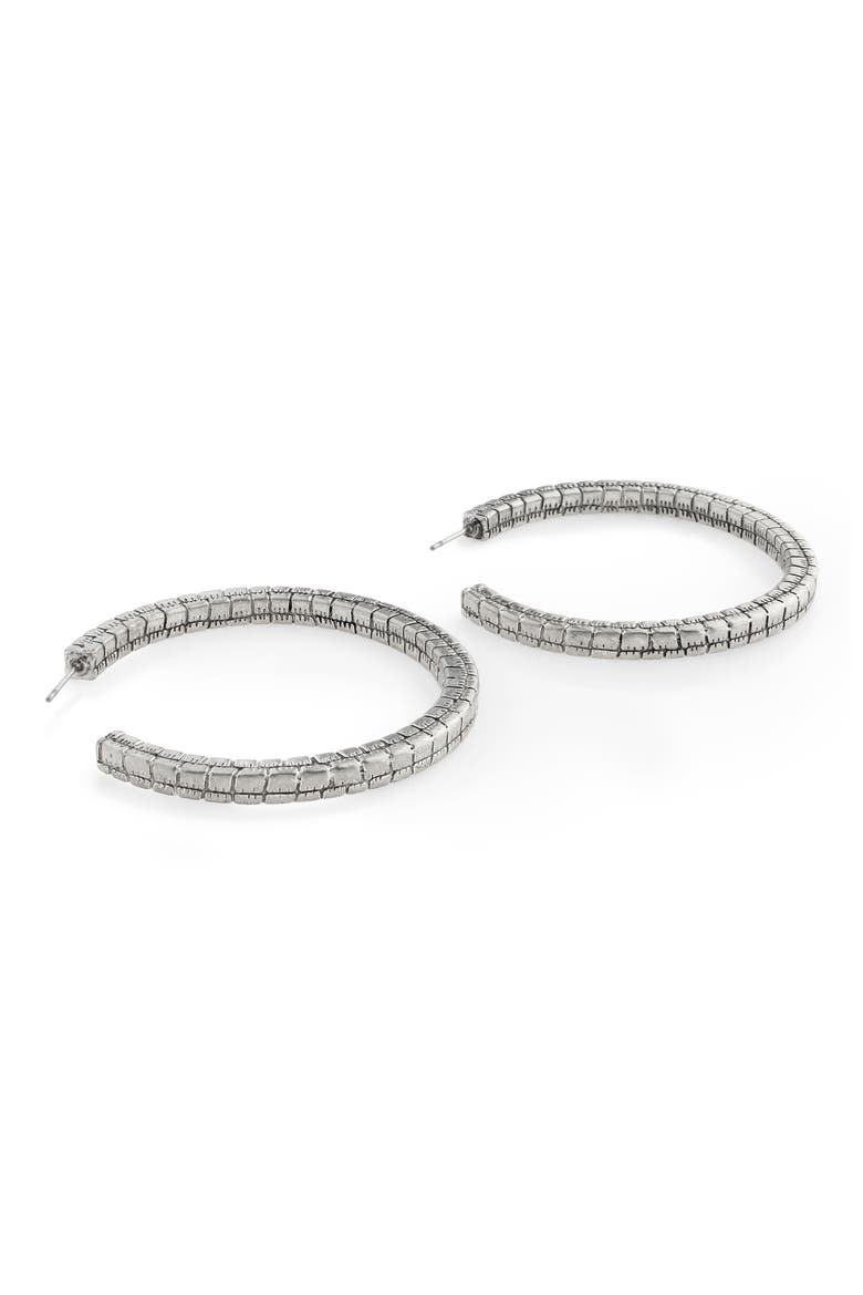 Croc Textured Large Hoop Earrings, Alternate, color, WARM SILVER