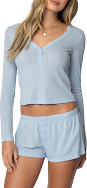 EDIKTED Keely Pointelle Long Sleeve Henley