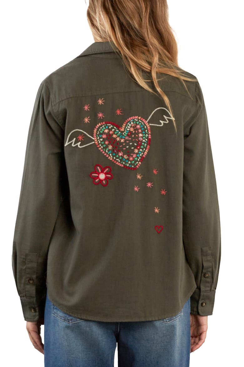 More Music Less Noise Denim Shirt, Alternate, color, ARMY GREEM