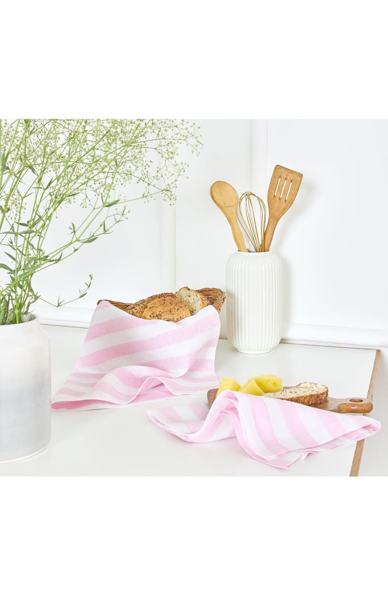 Solino Home Linen Kitchen Towels - Sorrento Stripe, Alternate, color, Pink And White