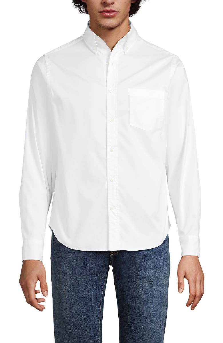 Lands' End Traditional Fit Long Sleeve Travel Kit Shirt, Main, color, White