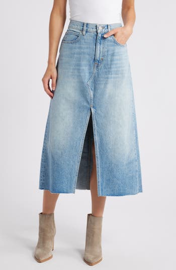 Shop Slvrlake Cotton Denim Midi Skirt In Nevermind