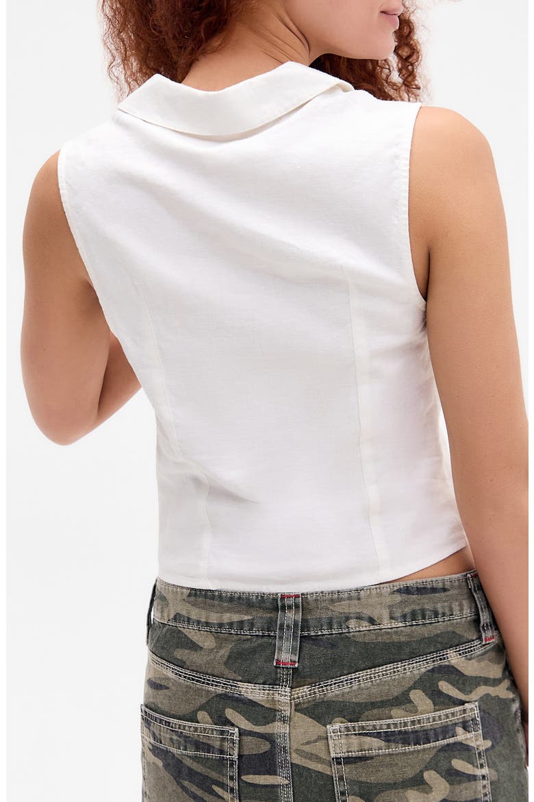 Lace-Up Linen Blend Top, Alternate, color, WHITE