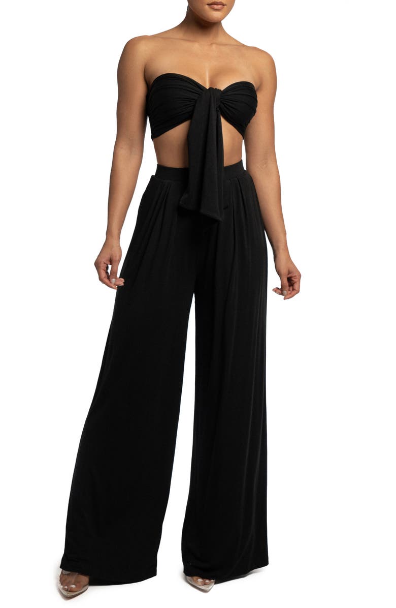 JLUXLABEL Two-Piece Strapless Crop Top & Wide Leg Pants Set, Main, color,
