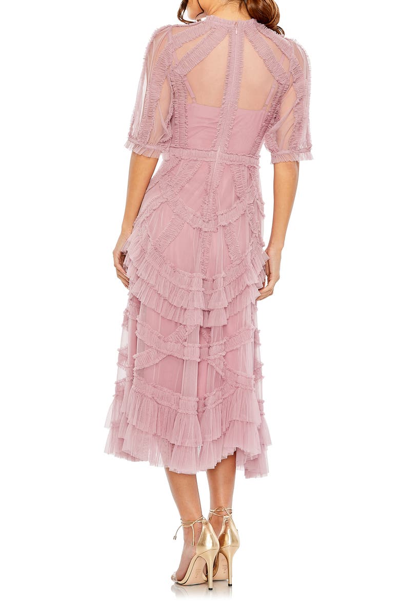 High Neck Puff Sleeve Ruffle Tiered Midi Dress, Alternate, color, ANTIQUE ROSE