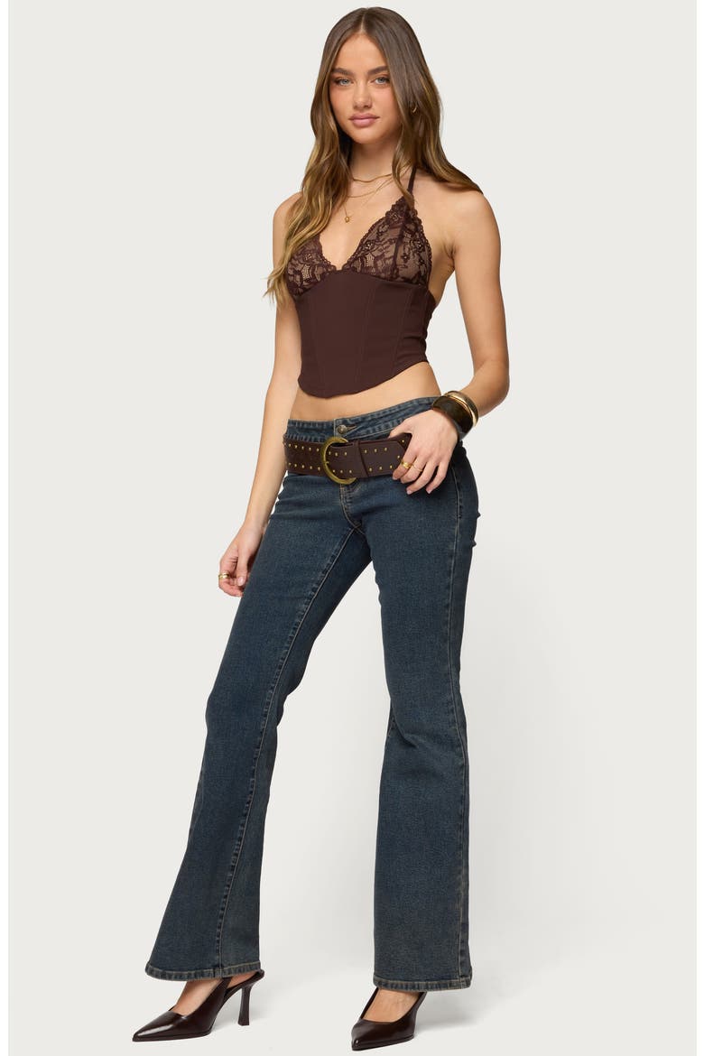 Ghita Lacy Crop Halter Corset Top, Alternate, color, BROWN