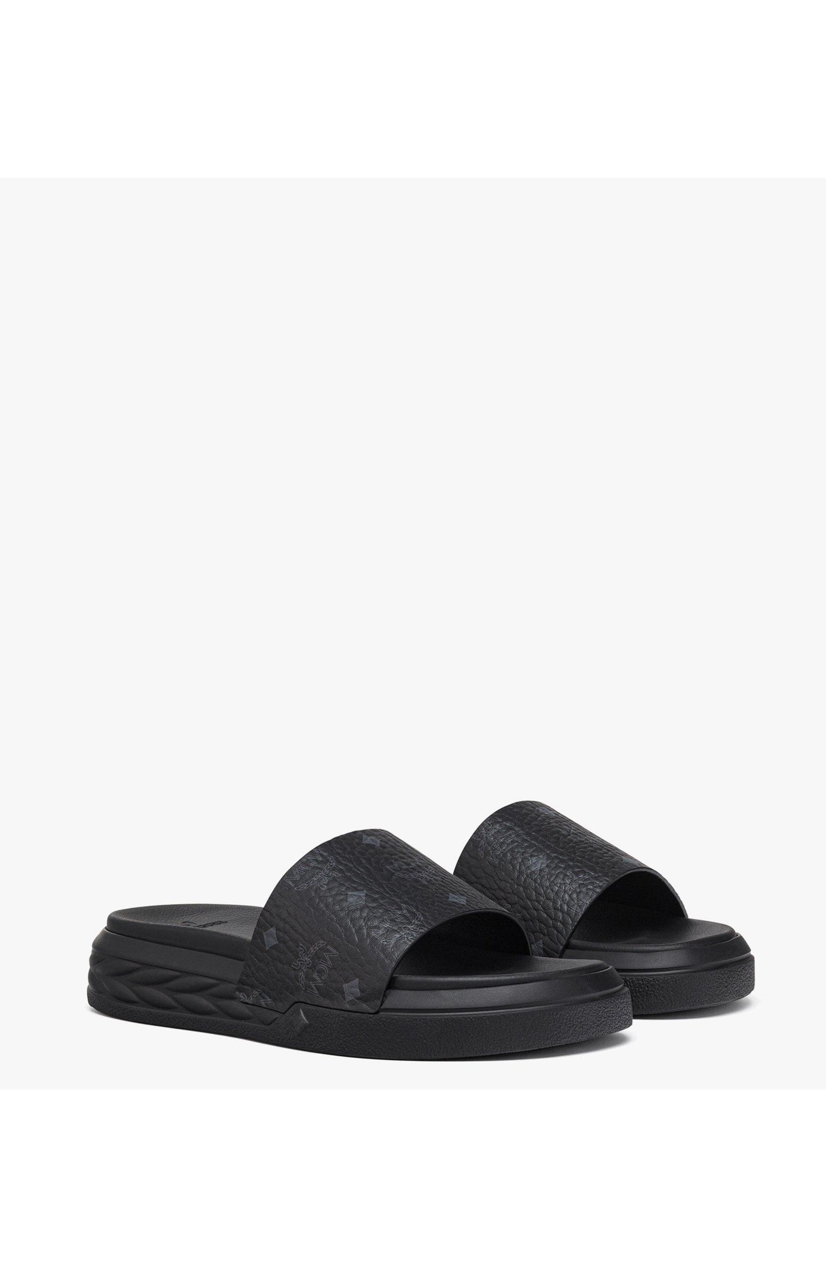 MCM Visetos Slide Sandals, Main, color, Black