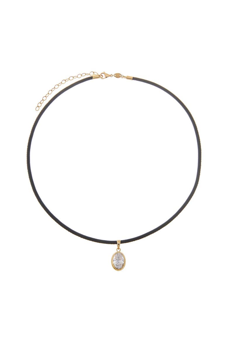 Lab Grown Diamond Oval Bezel Leather Chain Necklace 14K, Main, color, Black - 3 Carat