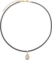 BY ADINA EDEN Lab Grown Diamond Oval Bezel Leather Chain Necklace 14K