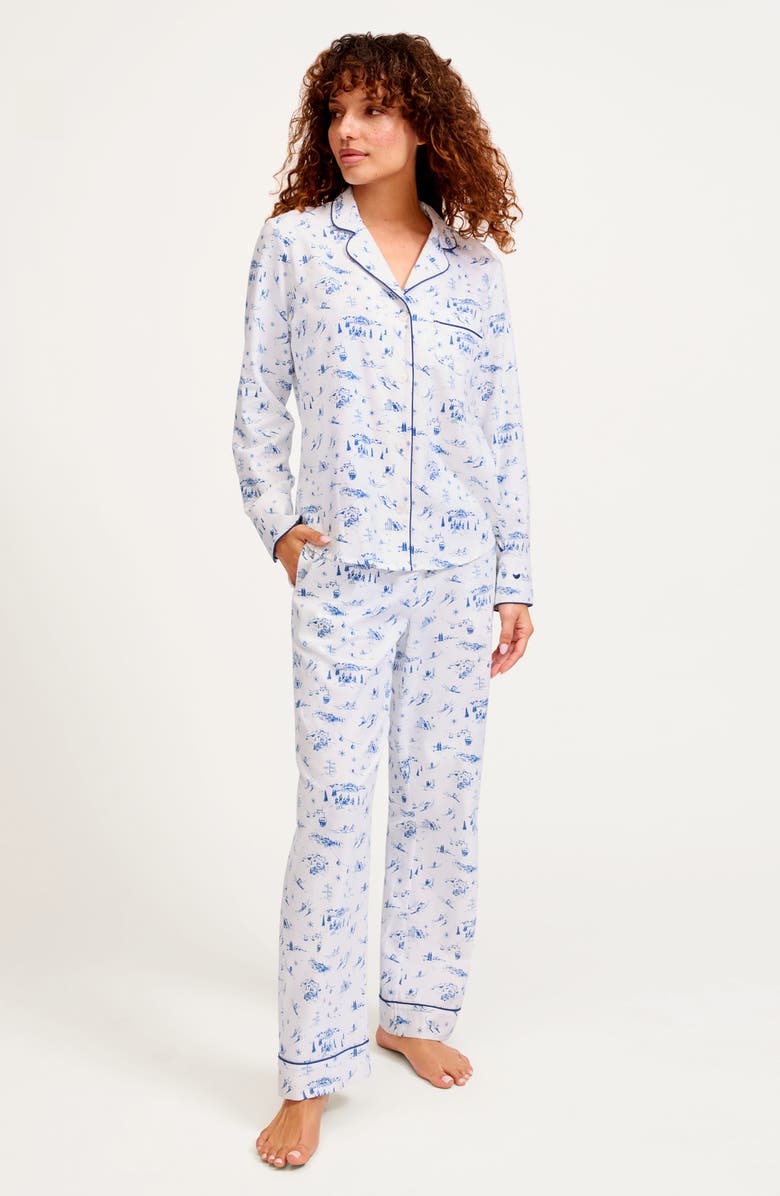 Petite Plume Chalet Brushed Cotton Twill Pajamas, Alternate, color, Navy