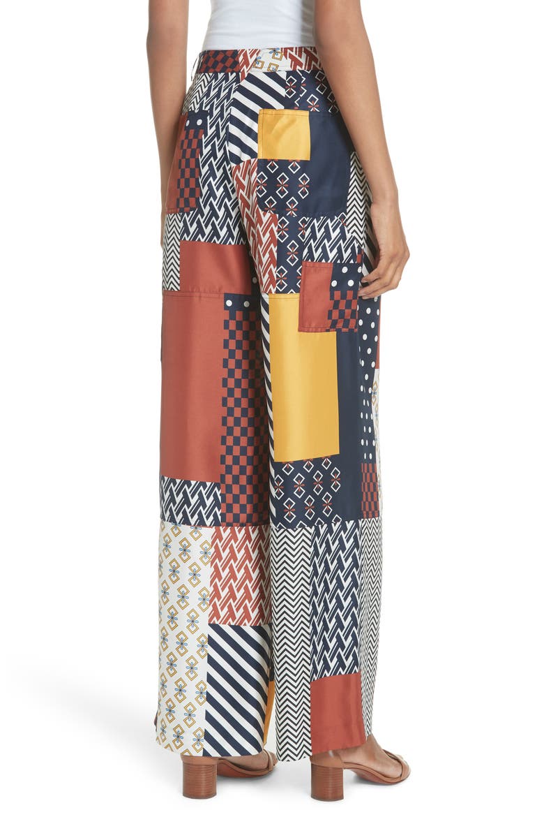Denise Patchwork Silk Pants, Alternate, color, GEOMETRIC PATCHWORK