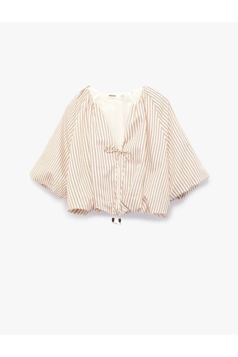 Tied Striped Puff Sleeve Crop Top, Alternate, color, BROWN STRIPE