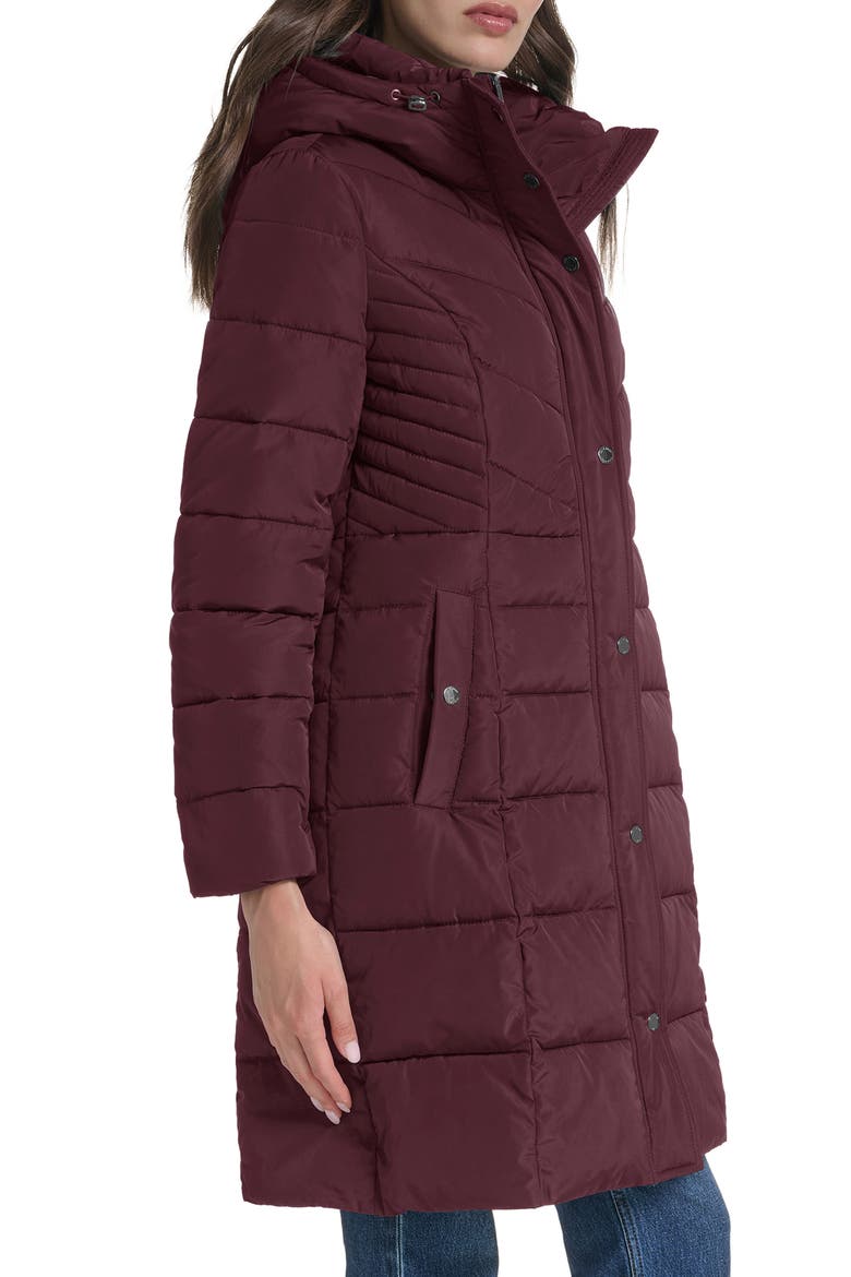 Hooded Taffeta Puffer Coat, Alternate, color, BURGUNDY
