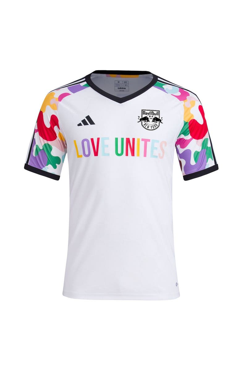 adidas Men's adidas White New York Red Bulls 2023 Pride Pre-Match Top, Alternate, color,