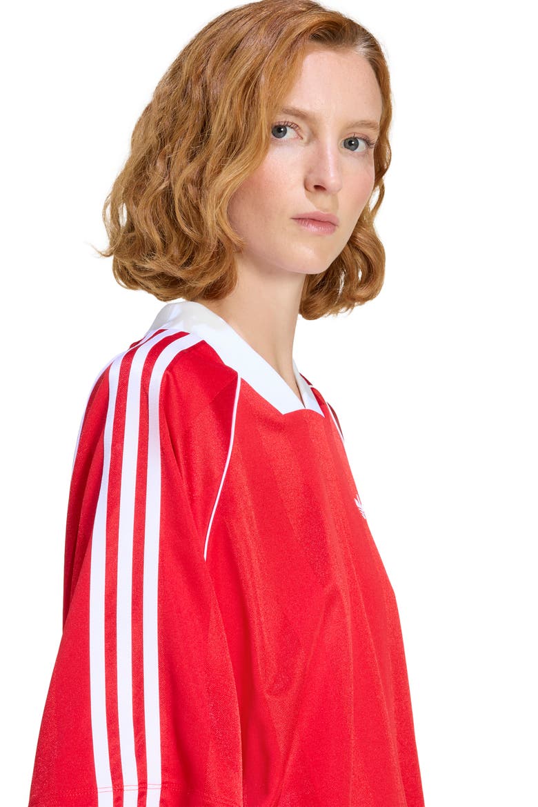 3-Stripes Jacquard V-Neck Top, Alternate, color, BETTER SCARLET/