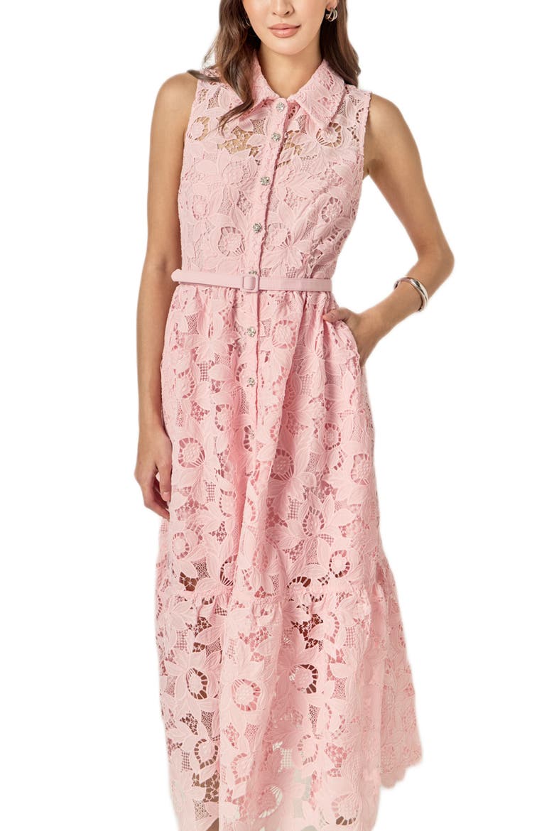 Sleeveless Lace Shirtdress, Alternate, color, PINK