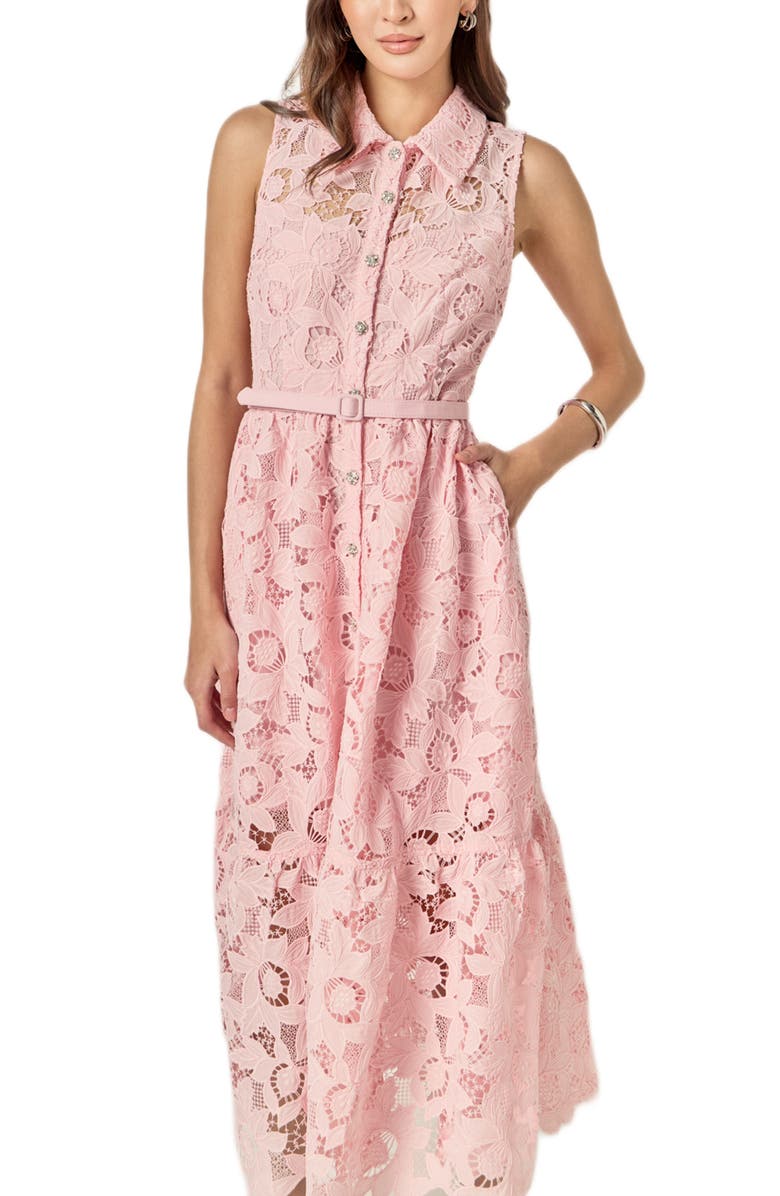 English Factory Sleeveless Lace Shirtdress, Alternate, color, Pink
