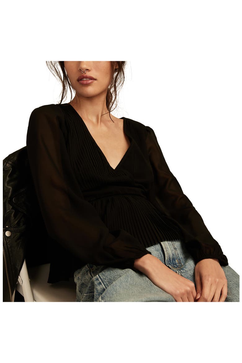 Pleated Peplum Top, Alternate, color, CAVIAR