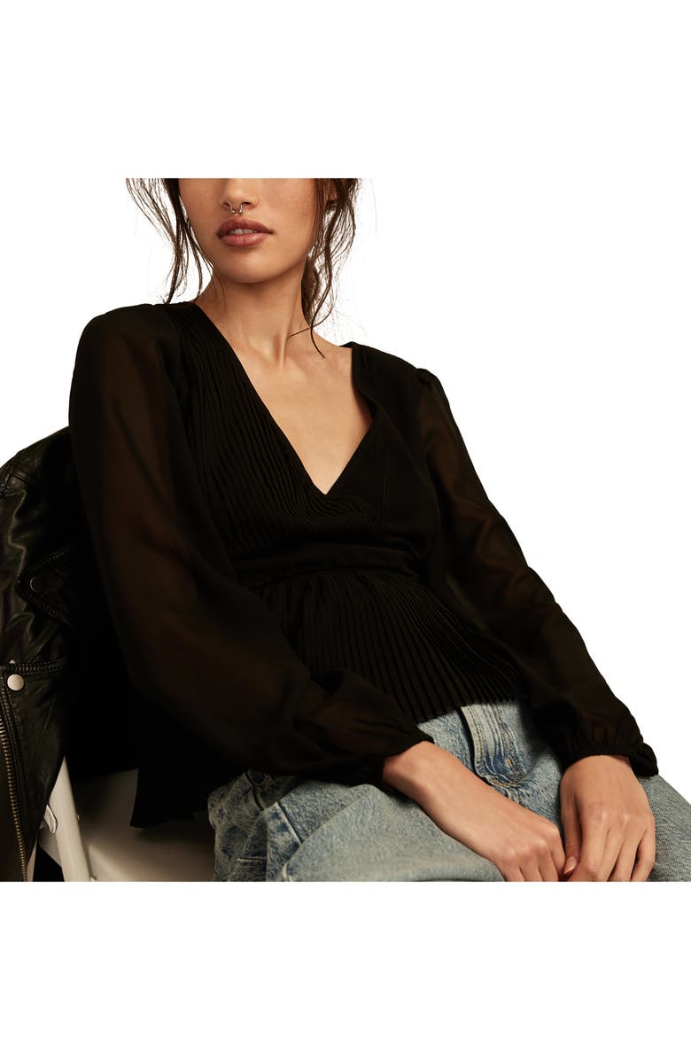 Lucky Brand Pleated Peplum Top, Alternate, color, Caviar