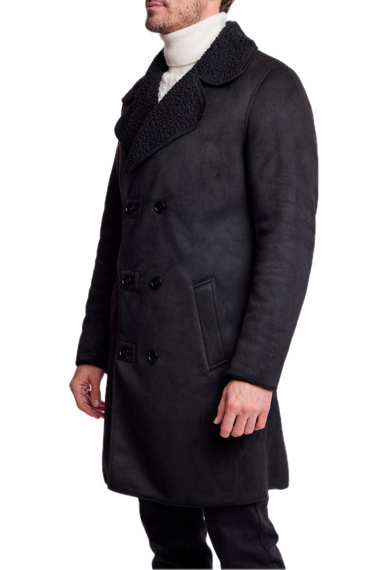 Double Breasted Faux Shearling Lined Overcoat, Alternate, color, BLACKOUT