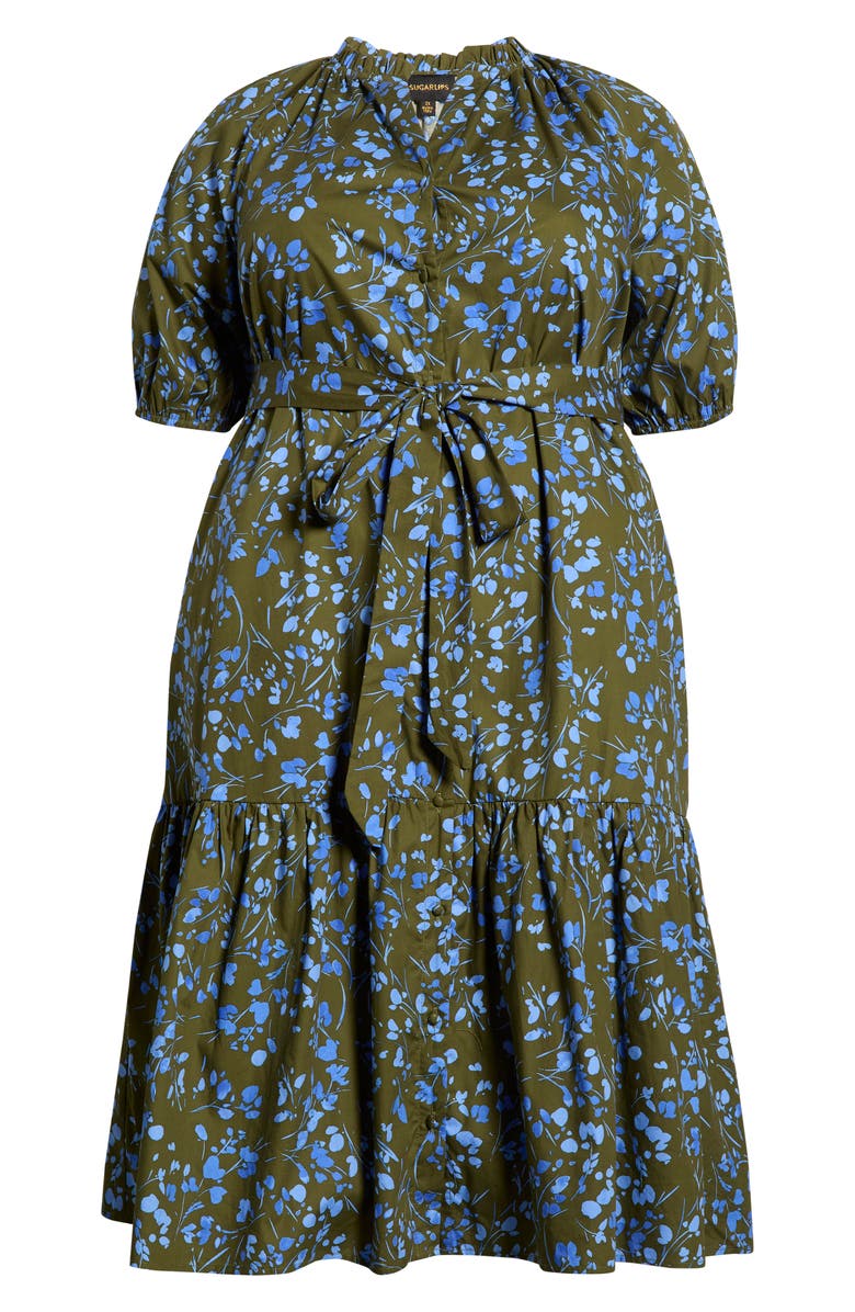 SUGARLIPS Solvay Floral Wynette Cotton Tiered Midi Shirtdress, Alternate, color, Green-Blue-Multi