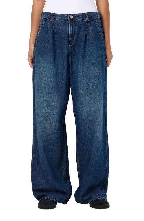 Noisy may Sinja Pleated Wide Leg Jeans in Dark Blue Denim 