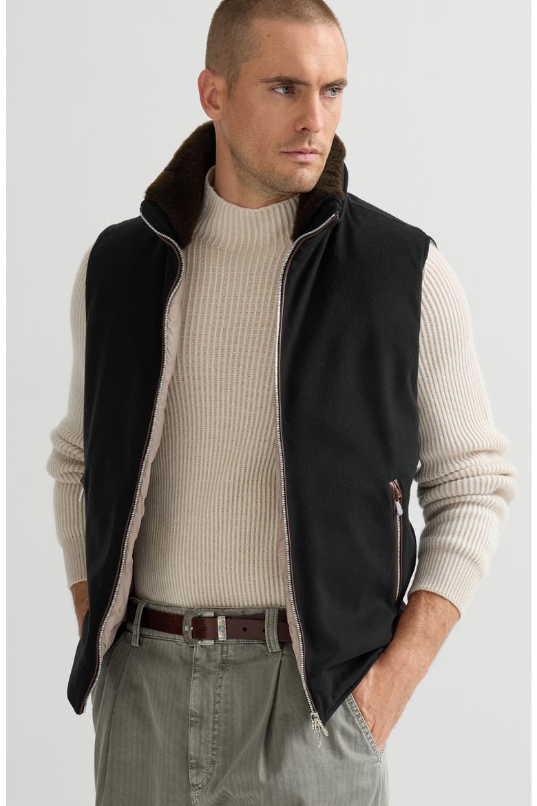 Bonded wool flannel hooded down vest with detachable shearling insert, Alternate, color, Black