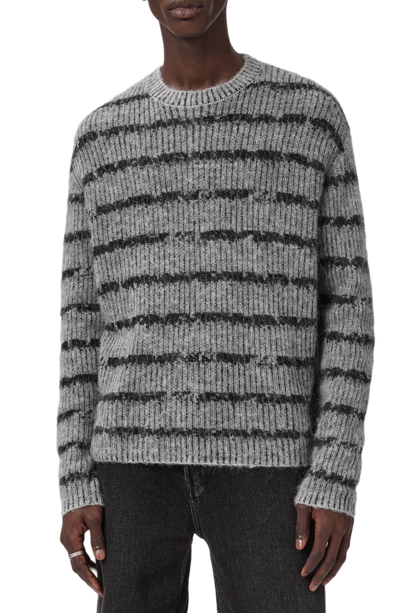 AllSaints Dissolved Stripe Crewneck Sweater
